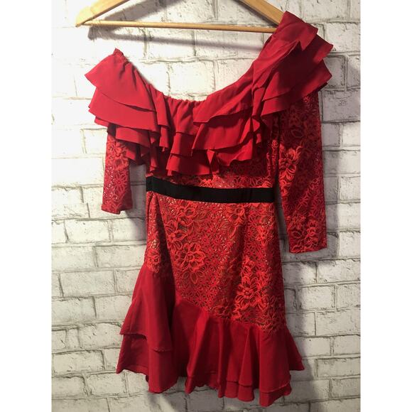 $308 For Love & Lemons Free People Chianti Red Hot Lace Ruffle Dress XS NWT - Picture 12 of 15